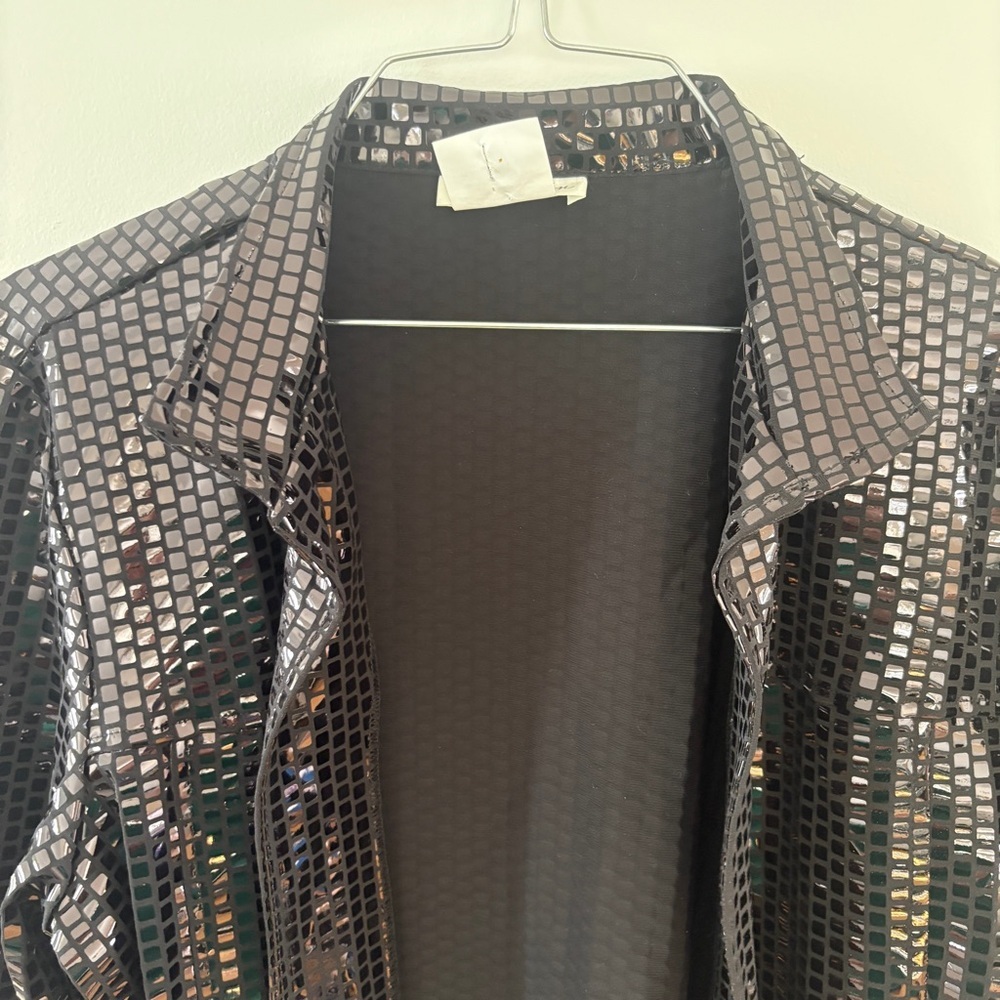 Vintage Tradition Women's Top Jacket Black Square Sequin Shiny Sweater Size 12